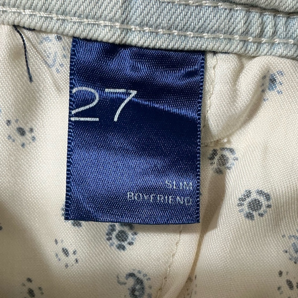 PILCRO Anthropologie Destroyed Mid-Rise Slim Boyfriend Jeans Light Wash Sz 27 - Picture 13 of 15
